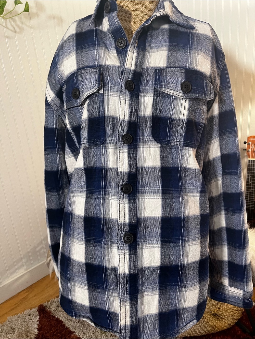 Men's Aeropostale shacket Blue & White Plaid Button-Up Jacket